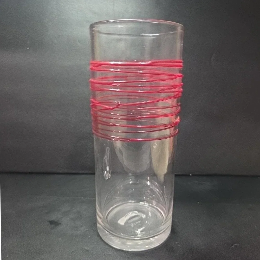 Pier 1 Imports Red Swirline Glass Vase, Vintage Handcrafted Flower Display, Flaw